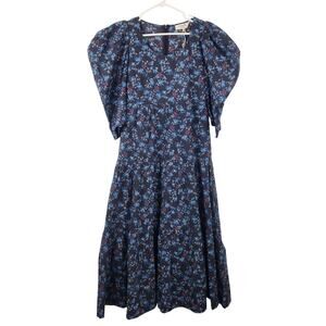 Sea New York Puff Sleeve Maxi Dress Blue Floral Size XS NWT Pockets